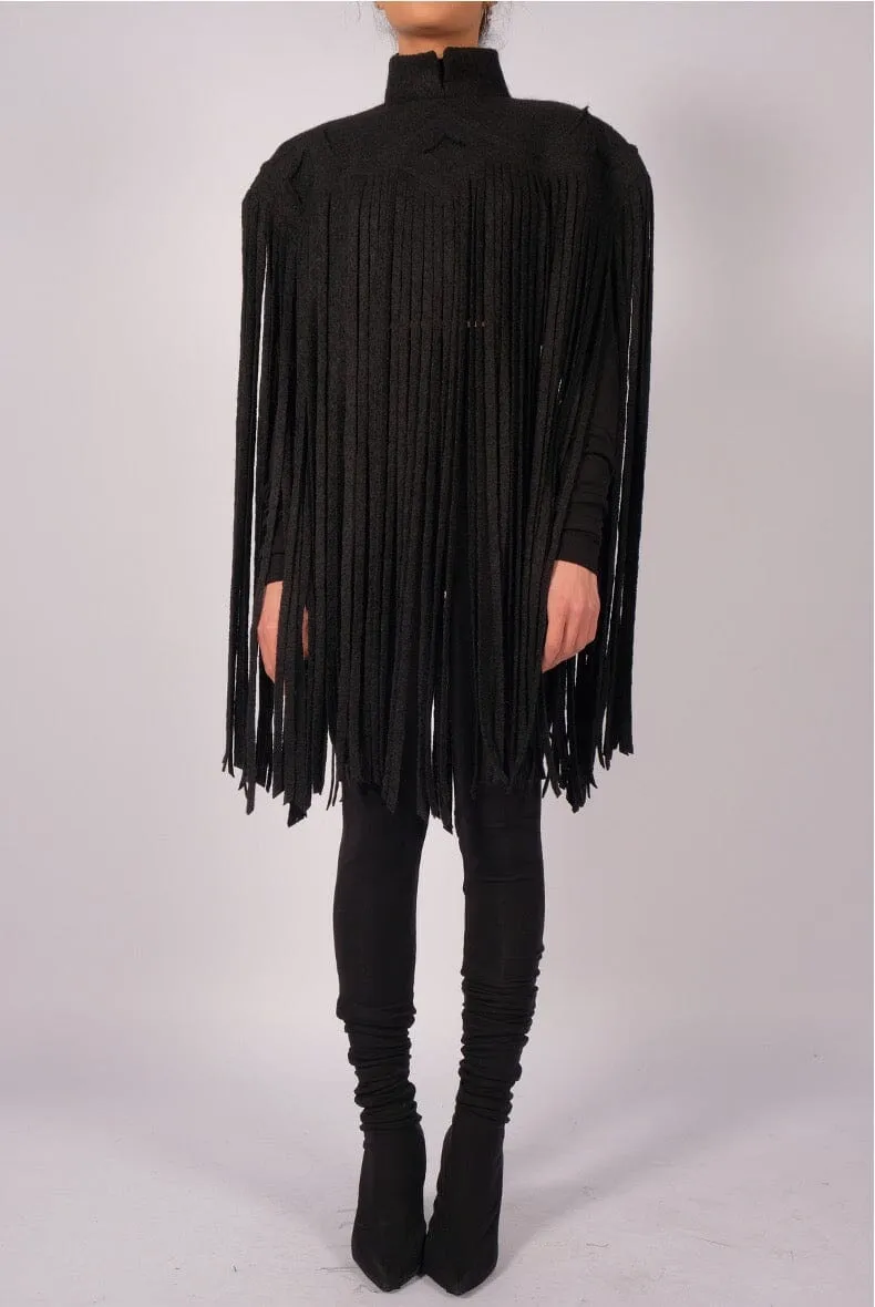 Wool Cape with Fringes