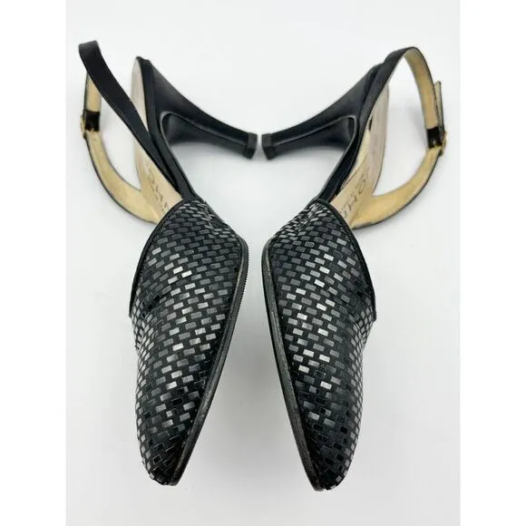 WORN ONCE St. John Slingback Heels Pointed Sparkly  Leather Black‎ Womens 5.5B