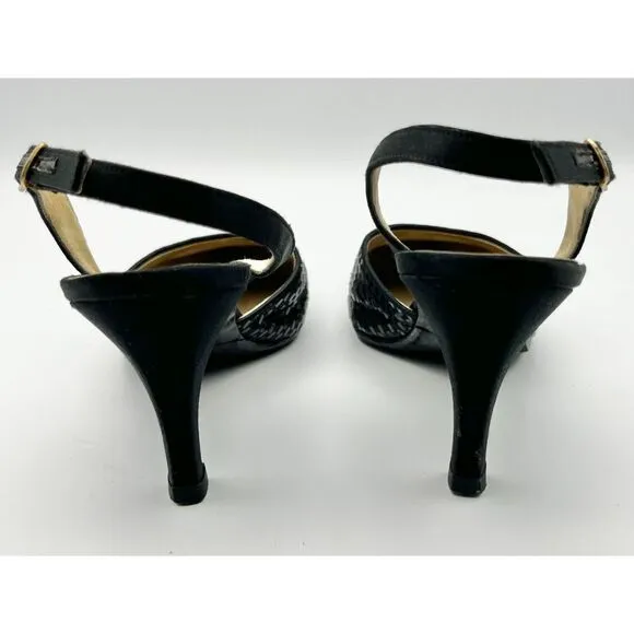 WORN ONCE St. John Slingback Heels Pointed Sparkly  Leather Black‎ Womens 5.5B