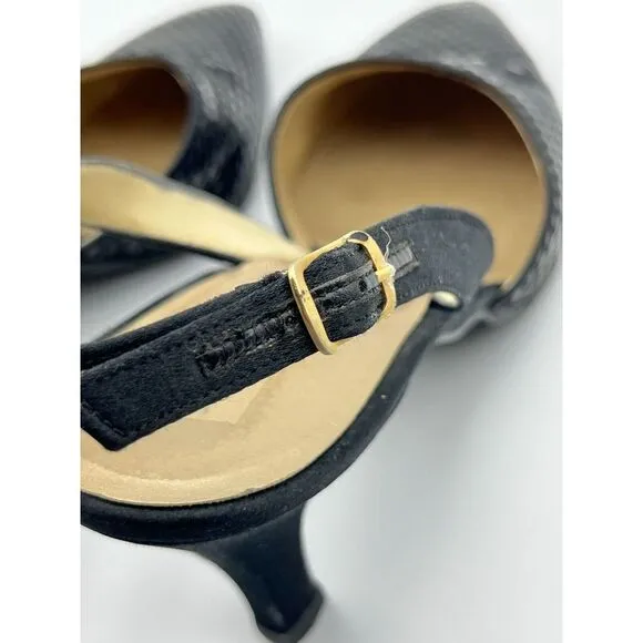 WORN ONCE St. John Slingback Heels Pointed Sparkly  Leather Black‎ Womens 5.5B