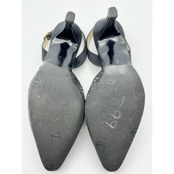 WORN ONCE St. John Slingback Heels Pointed Sparkly  Leather Black‎ Womens 5.5B