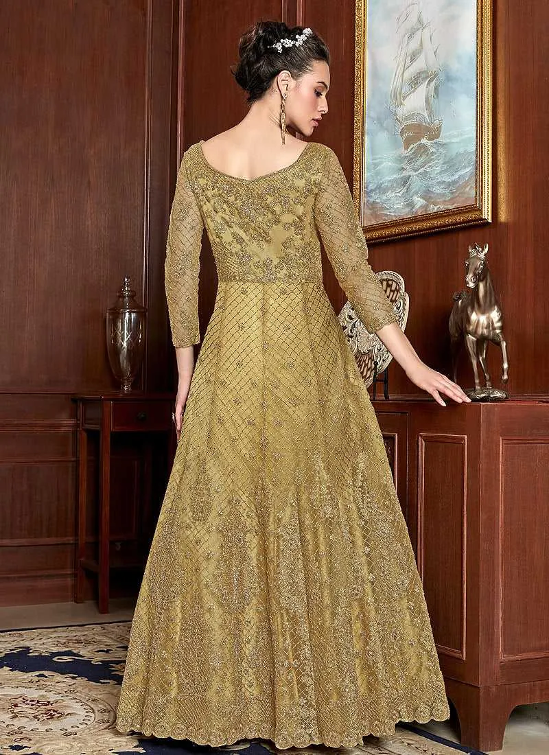 Yellow and Gold Heavy Embroidered Gown Style Anarkali