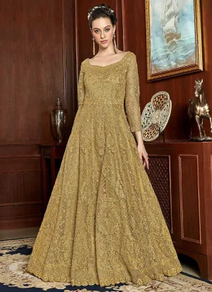 Yellow and Gold Heavy Embroidered Gown Style Anarkali