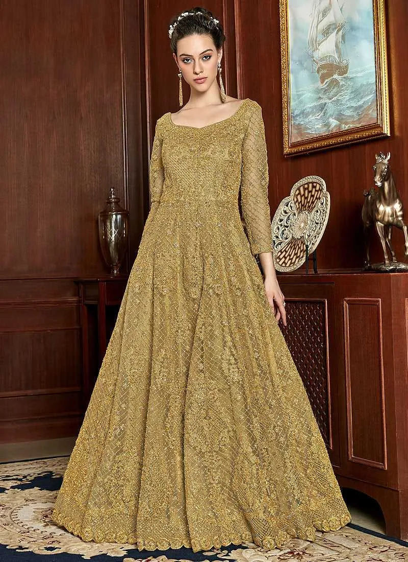 Yellow and Gold Heavy Embroidered Gown Style Anarkali