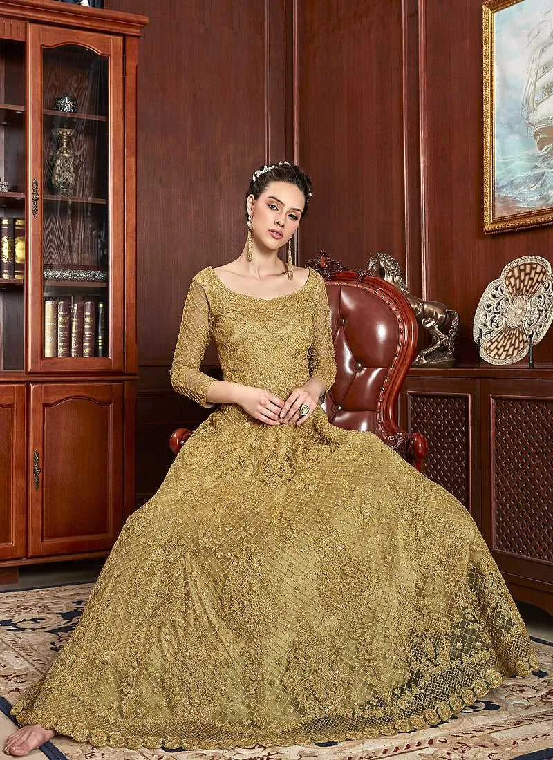 Yellow and Gold Heavy Embroidered Gown Style Anarkali