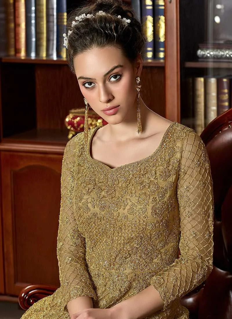 Yellow and Gold Heavy Embroidered Gown Style Anarkali