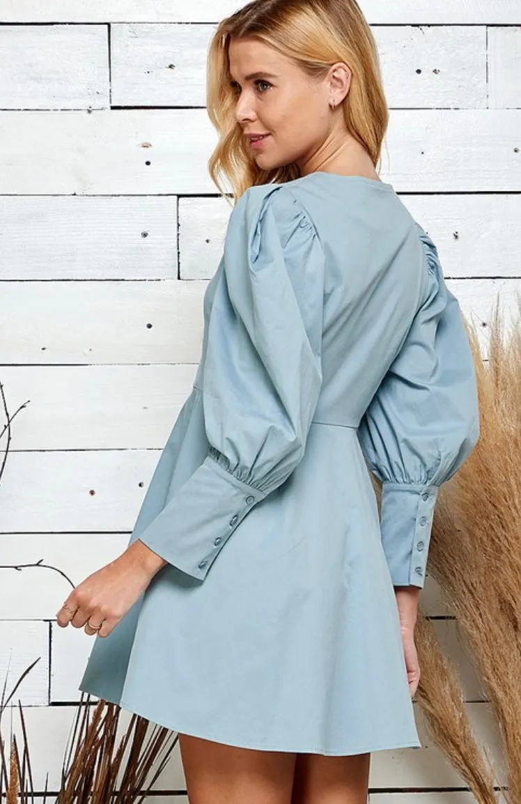 Zipper Front Cuff Sleeve Mini Dress