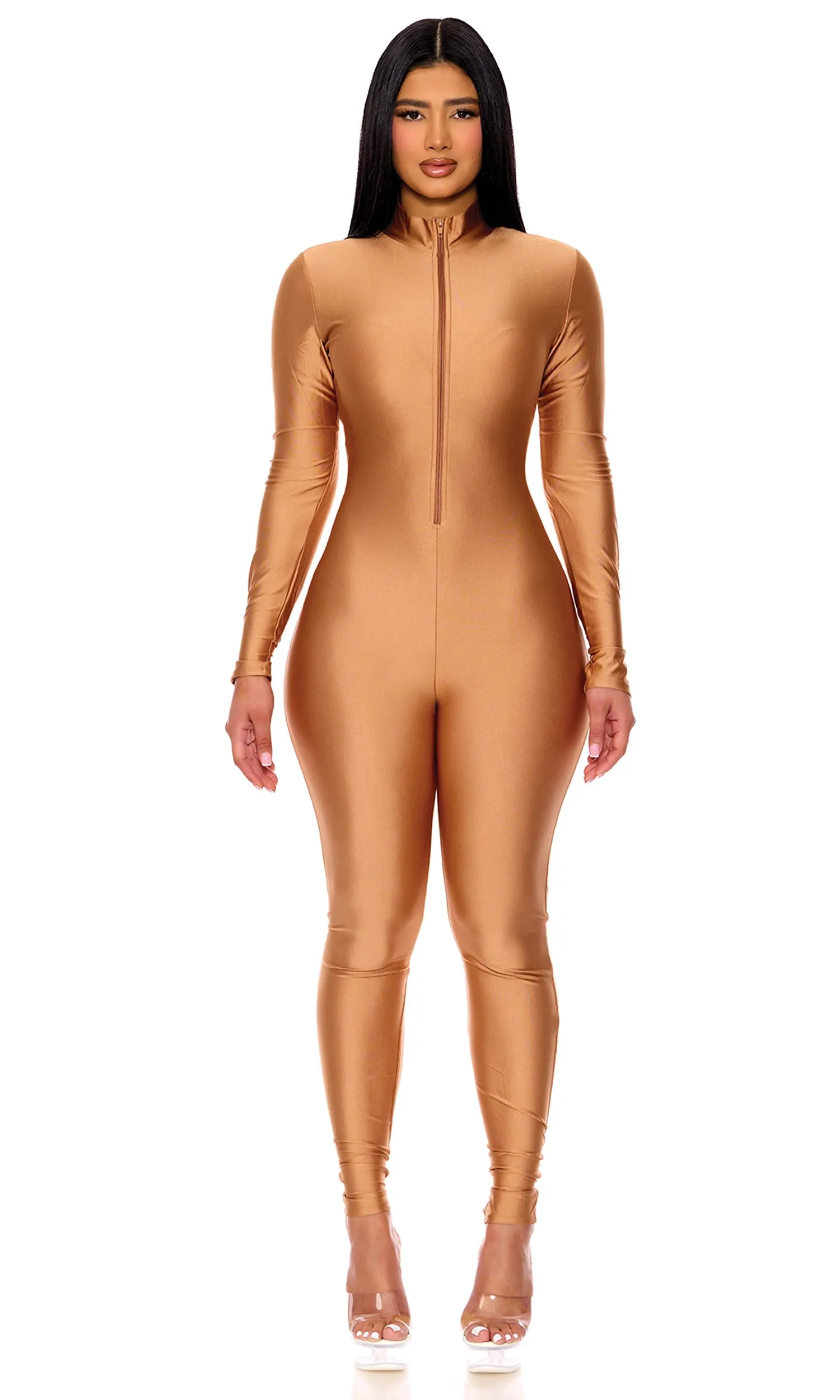 Zippered Mock Neck Full Body Halloween Catsuit